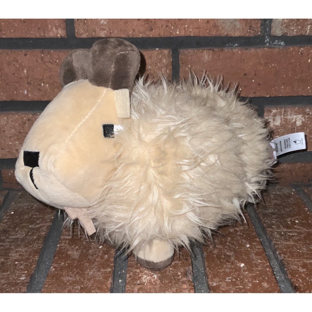 Minecraft Goat Plush Toy 9" Mojang Studios Shaggy Cream Brown Stuffed Animal